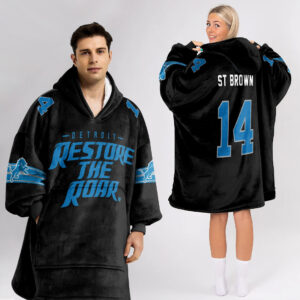 Detroit Lions Football Unisex Blanket Hoodie Custom Name And Number