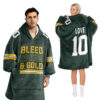 Green Bay Packers Football Unisex Blanket Hoodie Custom Name And Number