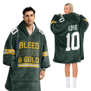 Green Bay Packers Football Unisex Blanket Hoodie Custom Name And Number