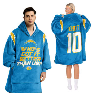 Los Angeles Chargers Football Unisex Blanket Hoodie Custom Name And Number
