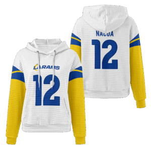 Los Angeles Rams White Waffle Hoodie Custom Name And Number