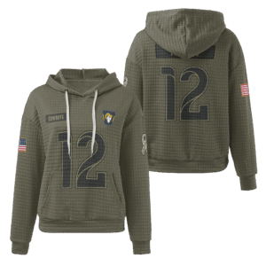 Los Angeles Rams Olive Waffle Hoodie Custom Name And Number