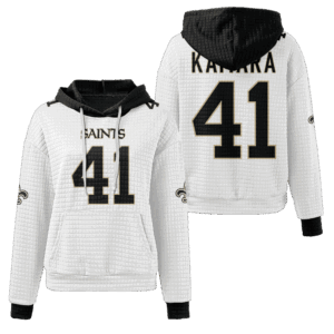 New Orleans Saints White Waffle Hoodie Custom Name And Number