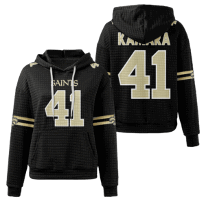 New Orleans Saints Black Waffle Hoodie Custom Name And Number