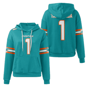 Miami Dolphins Aqua Waffle Hoodie Custom Name And Number