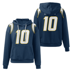 Los Angeles Chargers Navy Waffle Hoodie Custom Name And Number