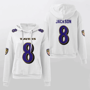 Baltimore Ravens White Waffle Hoodie Custom Name And Number