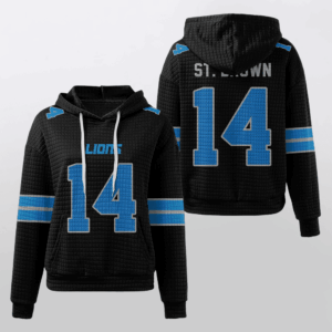 Detroit Lions Black Waffle Hoodie Custom Name And Number