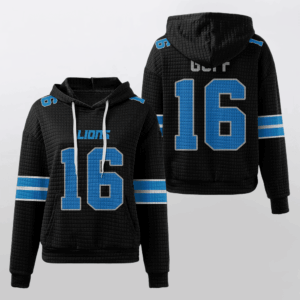 Detroit Lions Black Waffle Hoodie Custom Name And Number