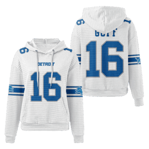 Detroit Lions White Waffle Hoodie Custom Name And Number
