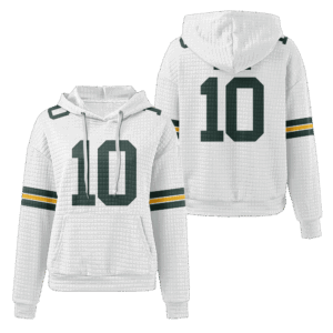 Green Bay Packers White Waffle Hoodie Custom Name And Number