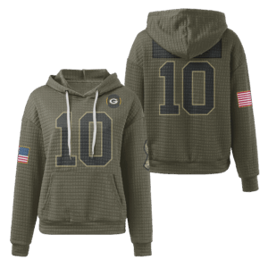 Green Bay Packers Olive Waffle Hoodie Custom Name And Number