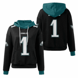 Philadelphia Eagles Black Waffle Hoodie Custom Name And Number
