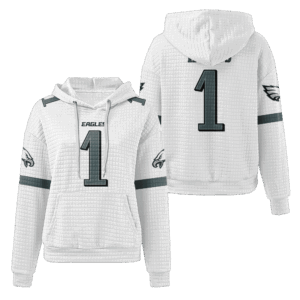 Philadelphia Eagles White Waffle Hoodie Custom Name And Number