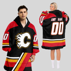 Calgary Flames Blanket Hoodie Custom Name And Number