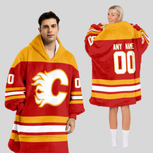Calgary Flames Blanket Hoodie Custom Name And Number