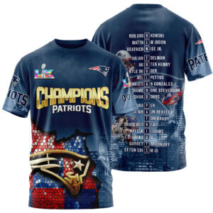 New England Patriots Super Bowl LX Champions Style 3D T-Shirt